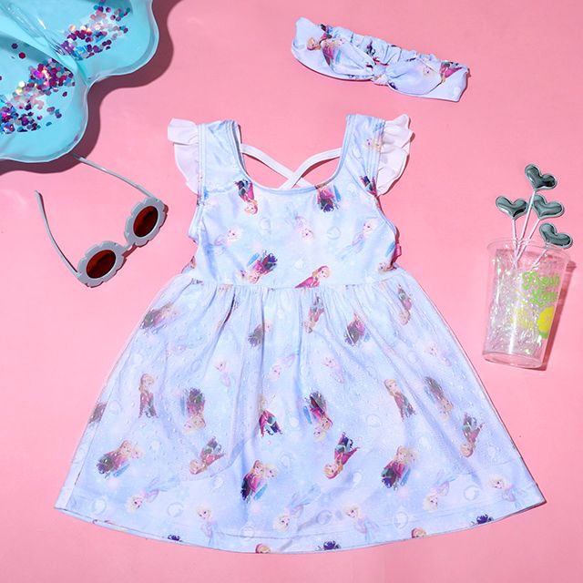 【ベビードール】アナ エルサ プリンセス水着 0442K / ベビーサイズ キッズ スイムウェア 水着 ワンピース ヘアバンド付き 2点セット 速乾 やわらか 楽ちん 【hg】