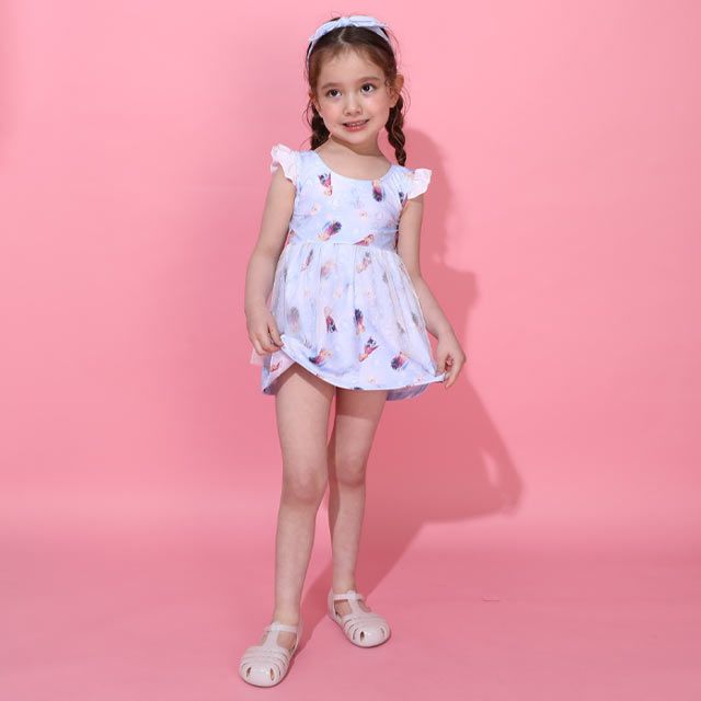 【ベビードール】アナ エルサ プリンセス水着 0442K / ベビーサイズ キッズ スイムウェア 水着 ワンピース ヘアバンド付き 2点セット 速乾 やわらか 楽ちん 【hg】