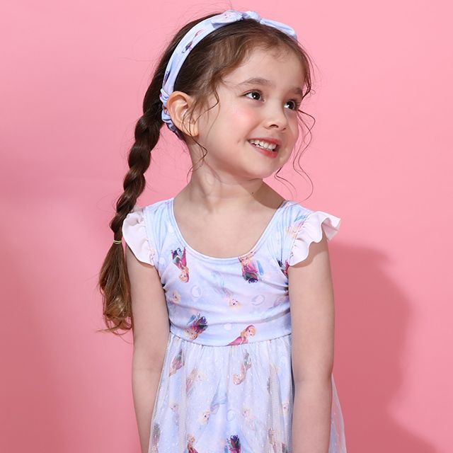 【ベビードール】アナ エルサ プリンセス水着 0442K / ベビーサイズ キッズ スイムウェア 水着 ワンピース ヘアバンド付き 2点セット 速乾 やわらか 楽ちん 【hg】