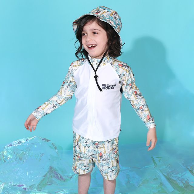 【ベビードール】ミッキー ラッシュガード 0438K (ボトムス別売り) / ベビーサイズ キッズ スイムウェア 水着 トップス 長袖 羽織 速乾 UVカット 紫外線対策 日焼け防止 ケガ防止 セットアップ対応商品