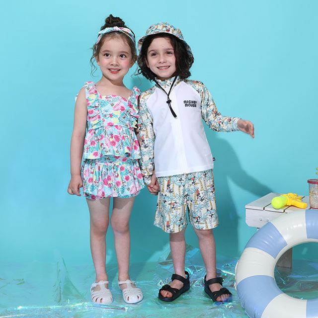 【ベビードール】ミッキー ラッシュガード 0438K (ボトムス別売り) / ベビーサイズ キッズ スイムウェア 水着 トップス 長袖 羽織 速乾 UVカット 紫外線対策 日焼け防止 ケガ防止 セットアップ対応商品