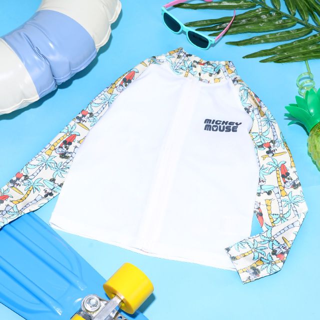 【ベビードール】ミッキー ラッシュガード 0438K (ボトムス別売り) / ベビーサイズ キッズ スイムウェア 水着 トップス 長袖 羽織 速乾 UVカット 紫外線対策 日焼け防止 ケガ防止 セットアップ対応商品