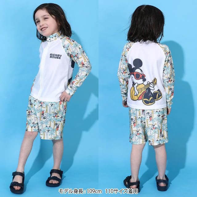 【ベビードール】ミッキー ラッシュガード 0438K (ボトムス別売り) / ベビーサイズ キッズ スイムウェア 水着 トップス 長袖 羽織 速乾 UVカット 紫外線対策 日焼け防止 ケガ防止 セットアップ対応商品