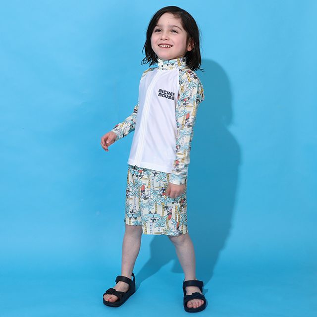 【ベビードール】ミッキー ラッシュガード 0438K (ボトムス別売り) / ベビーサイズ キッズ スイムウェア 水着 トップス 長袖 羽織 速乾 UVカット 紫外線対策 日焼け防止 ケガ防止 セットアップ対応商品