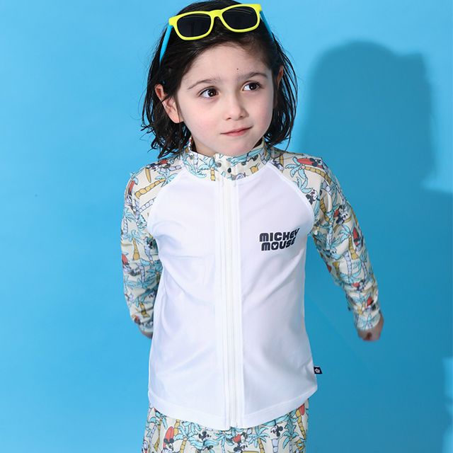 【ベビードール】ミッキー ラッシュガード 0438K (ボトムス別売り) / ベビーサイズ キッズ スイムウェア 水着 トップス 長袖 羽織 速乾 UVカット 紫外線対策 日焼け防止 ケガ防止 セットアップ対応商品