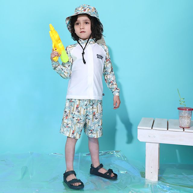 【ベビードール】ミッキー ラッシュガード 0438K (ボトムス別売り) / ベビーサイズ キッズ スイムウェア 水着 トップス 長袖 羽織 速乾 UVカット 紫外線対策 日焼け防止 ケガ防止 セットアップ対応商品