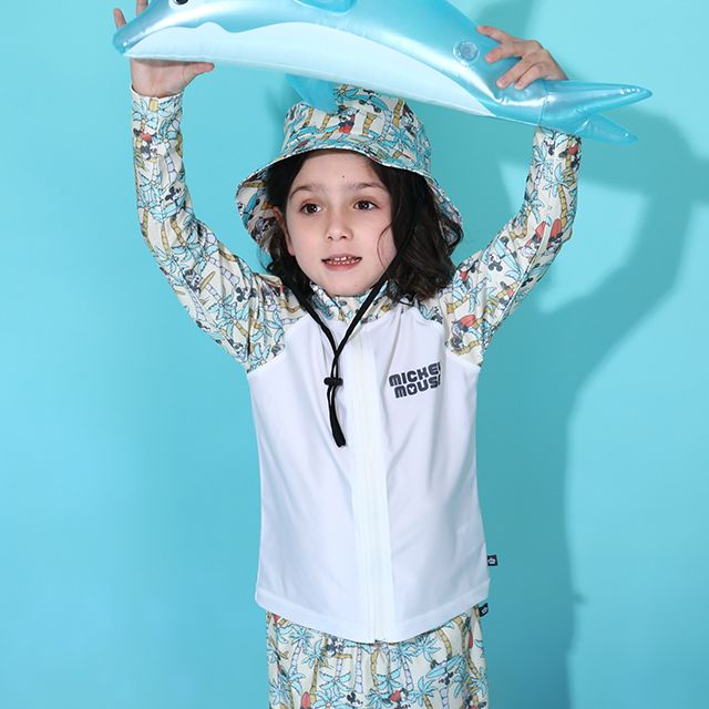 【ベビードール】ミッキー ラッシュガード 0438K (ボトムス別売り) / ベビーサイズ キッズ スイムウェア 水着 トップス 長袖 羽織 速乾 UVカット 紫外線対策 日焼け防止 ケガ防止 セットアップ対応商品
