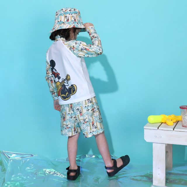 【ベビードール】ミッキー 水着ハーフパンツ 0439K (トップス別売り) / ベビーサイズ キッズ スイムウェア 水着 ボトムス 半ズボン 速乾 縦横伸縮 インナーパンツ付 ウエスト総ゴム スピンドル有り セットアップ対応商品