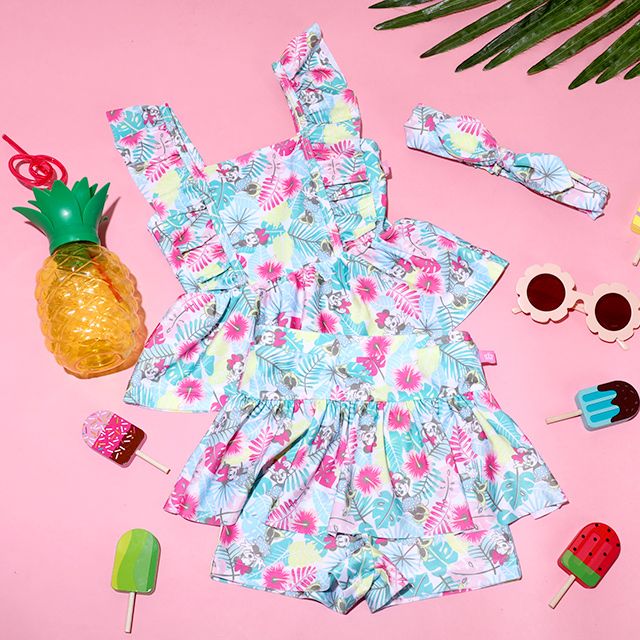 【ベビードール】ミニー セパレート水着 0440K / ベビーサイズ キッズ スイムウェア 水着 セパレート 上下セット ヘアバンド付き 3点セット 速乾 やわらか 楽ちん 【hg】