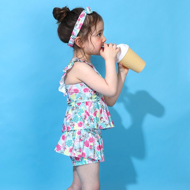 【ベビードール】ミニー セパレート水着 0440K / ベビーサイズ キッズ スイムウェア 水着 セパレート 上下セット ヘアバンド付き 3点セット 速乾 やわらか 楽ちん 【hg】