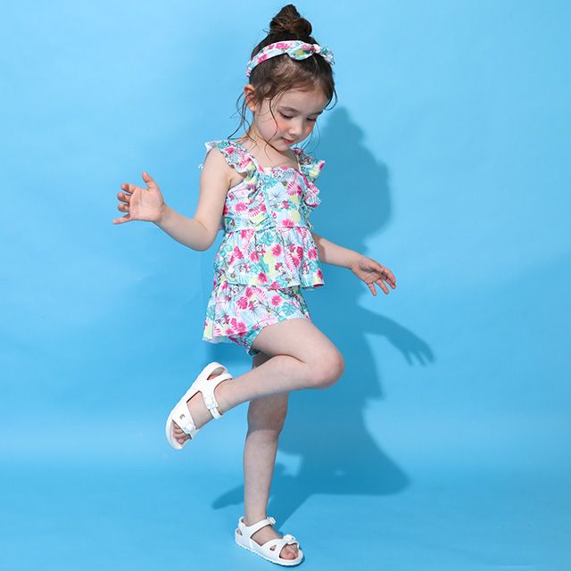 【ベビードール】ミニー セパレート水着 0440K / ベビーサイズ キッズ スイムウェア 水着 セパレート 上下セット ヘアバンド付き 3点セット 速乾 やわらか 楽ちん 【hg】