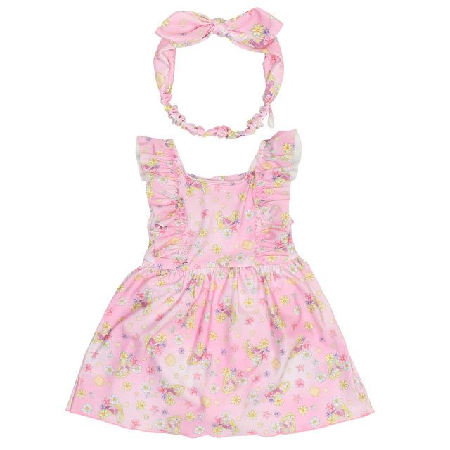 【ベビードール】ラプンツェル プリンセス水着 0442K / ベビーサイズ キッズ スイムウェア 水着 ワンピース ヘアバンド付き 2点セット 速乾 やわらか 楽ちん 【hg】