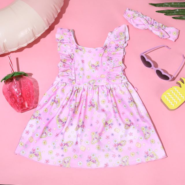 【ベビードール】ラプンツェル プリンセス水着 0442K / ベビーサイズ キッズ スイムウェア 水着 ワンピース ヘアバンド付き 2点セット 速乾 やわらか 楽ちん 【hg】