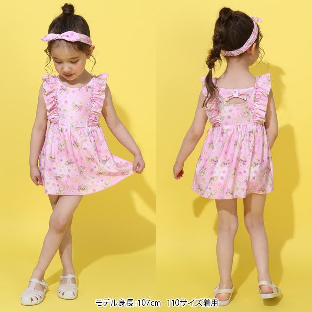 【ベビードール】ラプンツェル プリンセス水着 0442K / ベビーサイズ キッズ スイムウェア 水着 ワンピース ヘアバンド付き 2点セット 速乾 やわらか 楽ちん 【hg】
