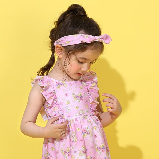 【ベビードール】ラプンツェル プリンセス水着 0442K / ベビーサイズ キッズ スイムウェア 水着 ワンピース ヘアバンド付き 2点セット 速乾 やわらか 楽ちん 【hg】