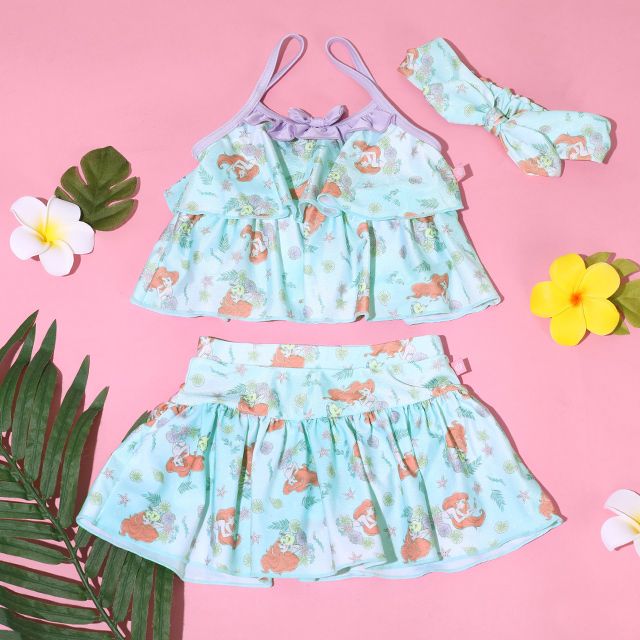 【ベビードール】アリエル プリンセス水着 0442K / ベビーサイズ キッズ スイムウェア 水着 セパレート 上下セット ヘアバンド付き 3点セット 速乾 やわらか 楽ちん 【hg】