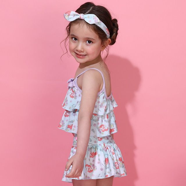 【ベビードール】アリエル プリンセス水着 0442K / ベビーサイズ キッズ スイムウェア 水着 セパレート 上下セット ヘアバンド付き 3点セット 速乾 やわらか 楽ちん 【hg】