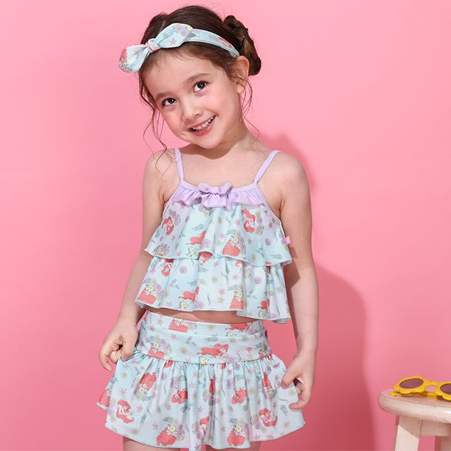 【ベビードール】アリエル プリンセス水着 0442K / ベビーサイズ キッズ スイムウェア 水着 セパレート 上下セット ヘアバンド付き 3点セット 速乾 やわらか 楽ちん 【hg】