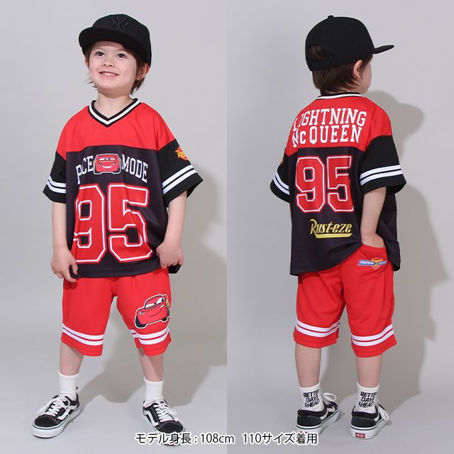 【ベビードール】カーズ Tシャツ&ハーフパンツ 2点セット 0462K / マックィーン ベビーサイズ キッズ トップス ボトムス 半袖 半ズボン ウエスト総ゴム ゴム穴付 メッシュ素材 速乾 上下セットアップ コーデセット