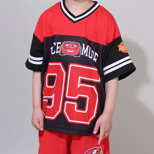 【ベビードール】カーズ Tシャツ&ハーフパンツ 2点セット 0462K / マックィーン ベビーサイズ キッズ トップス ボトムス 半袖 半ズボン ウエスト総ゴム ゴム穴付 メッシュ素材 速乾 上下セットアップ コーデセット