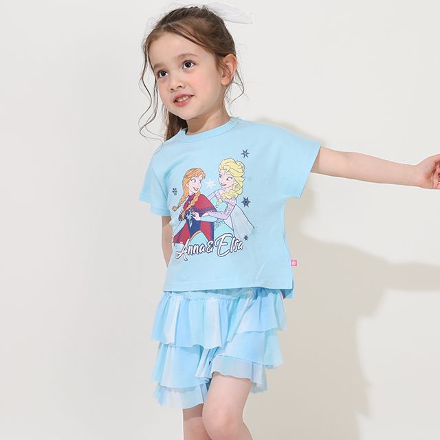 【ベビードール】アナ エルサ プリンセス / Tシャツ&フリルショートパンツ 2点セット 0474K / キッズ トップス ボトムス 半袖 短パン ショートパンツ 半ズボン ウエスト総ゴム ゴム穴付 上下セットアップ コーデセット