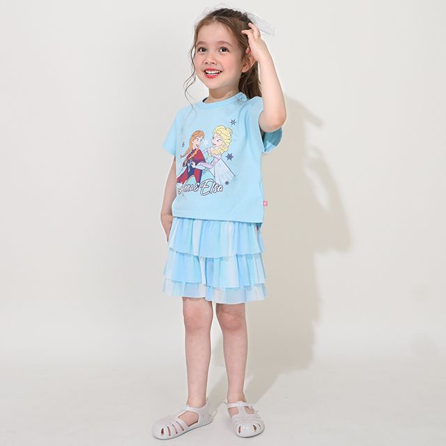 【ベビードール】アナ エルサ プリンセス / Tシャツ&フリルショートパンツ 2点セット 0474K / キッズ トップス ボトムス 半袖 短パン ショートパンツ 半ズボン ウエスト総ゴム ゴム穴付 上下セットアップ コーデセット