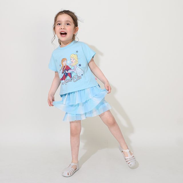 【ベビードール】アナ エルサ プリンセス / Tシャツ&フリルショートパンツ 2点セット 0474K / キッズ トップス ボトムス 半袖 短パン ショートパンツ 半ズボン ウエスト総ゴム ゴム穴付 上下セットアップ コーデセット