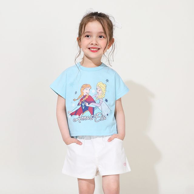 【ベビードール】アナ エルサ プリンセス / Tシャツ&フリルショートパンツ 2点セット 0474K / キッズ トップス ボトムス 半袖 短パン ショートパンツ 半ズボン ウエスト総ゴム ゴム穴付 上下セットアップ コーデセット
