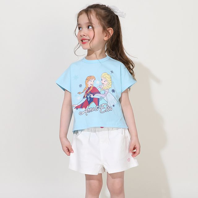 【ベビードール】アナ エルサ プリンセス / Tシャツ&フリルショートパンツ 2点セット 0474K / キッズ トップス ボトムス 半袖 短パン ショートパンツ 半ズボン ウエスト総ゴム ゴム穴付 上下セットアップ コーデセット
