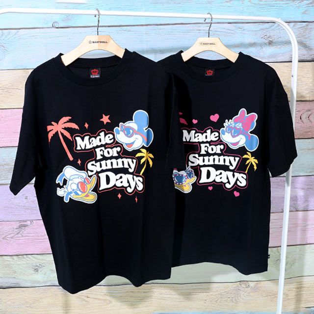【ベビードール】親子お揃い ウォーターマジックキャラクターTシャツ 0465A / 水に濡れると柄が浮き出る ミッキー ドナルド 大人 ユニセックス 男女兼用 リンクコーデ ペアルック 親子コーデ トップス 半袖 天竺素材