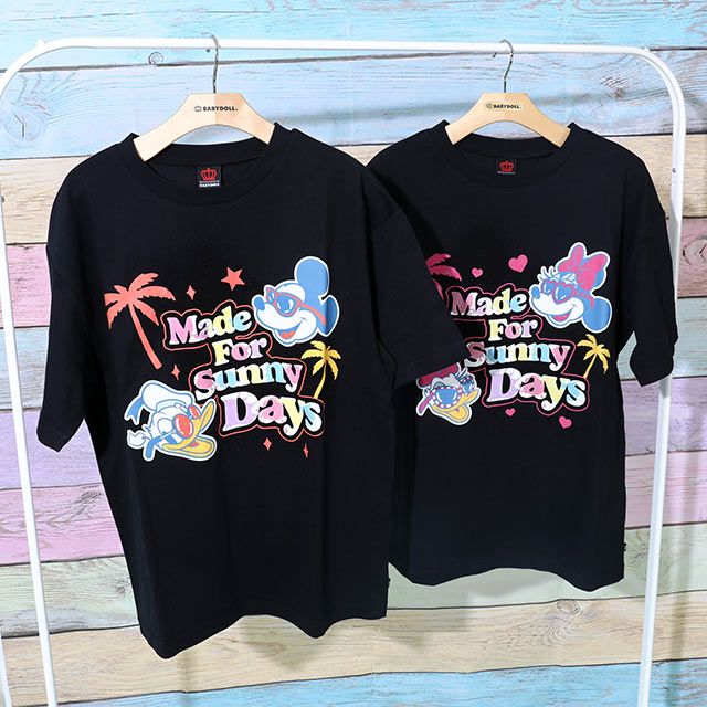 【ベビードール】親子お揃い ウォーターマジックキャラクターTシャツ 0465A / 水に濡れると柄が浮き出る ミッキー ドナルド 大人 ユニセックス 男女兼用 リンクコーデ ペアルック 親子コーデ トップス 半袖 天竺素材