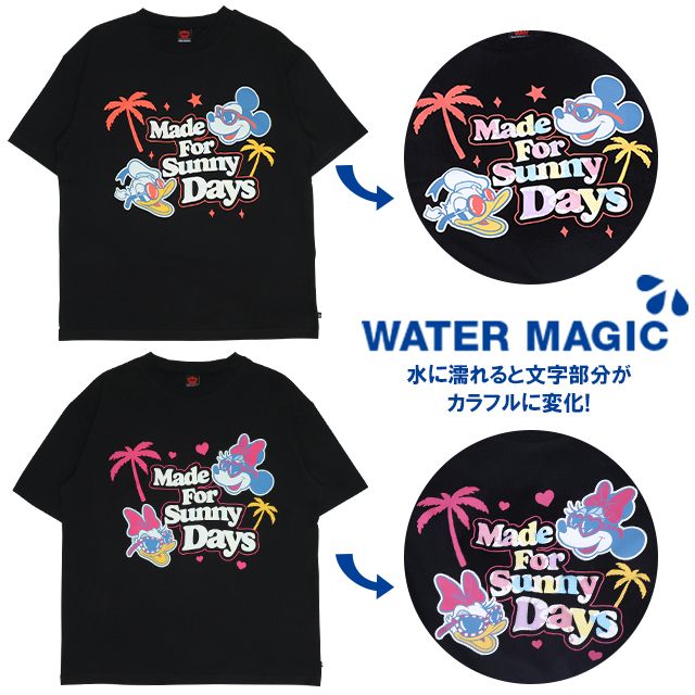 【ベビードール】親子お揃い ウォーターマジックキャラクターTシャツ 0465A / 水に濡れると柄が浮き出る ミッキー ドナルド 大人 ユニセックス 男女兼用 リンクコーデ ペアルック 親子コーデ トップス 半袖 天竺素材