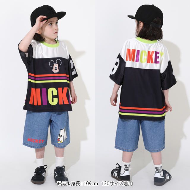 【ベビードール】ミッキー カラフルラインTシャツ 0466K / ベビーサイズ キッズ トップス 半袖 スポーティコーデ 速乾
