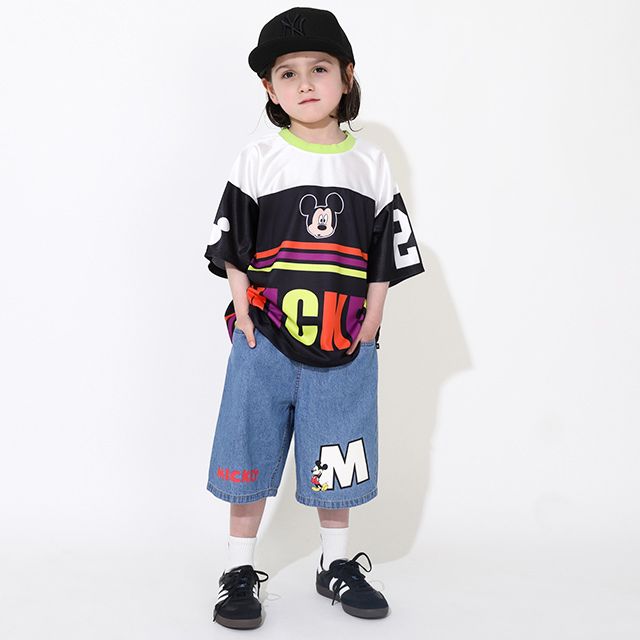 【ベビードール】ミッキー カラフルラインTシャツ 0466K / ベビーサイズ キッズ トップス 半袖 スポーティコーデ 速乾