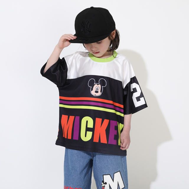 【ベビードール】ミッキー カラフルラインTシャツ 0466K / ベビーサイズ キッズ トップス 半袖 スポーティコーデ 速乾