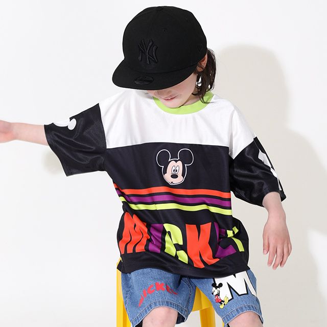 【ベビードール】ミッキー カラフルラインTシャツ 0466K / ベビーサイズ キッズ トップス 半袖 スポーティコーデ 速乾