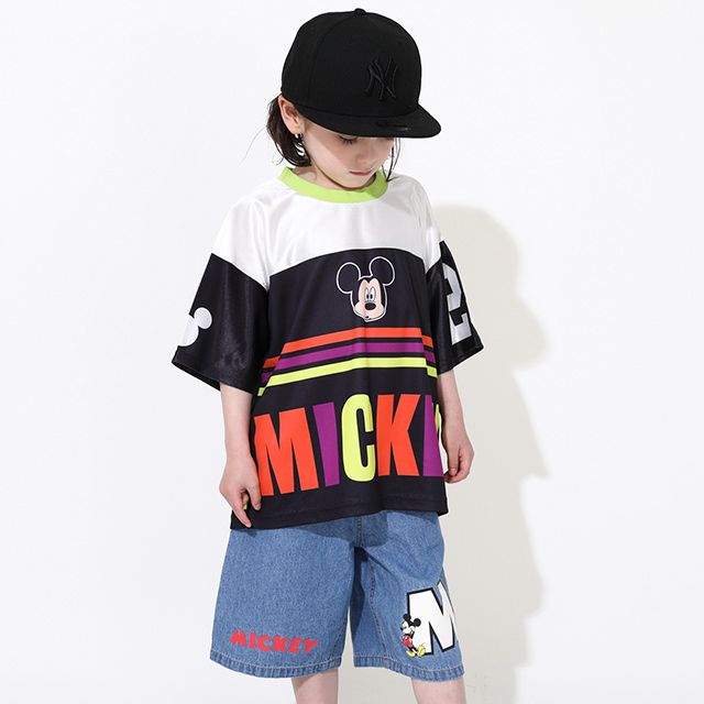 【ベビードール】ミッキー カラフルラインTシャツ 0466K / ベビーサイズ キッズ トップス 半袖 スポーティコーデ 速乾
