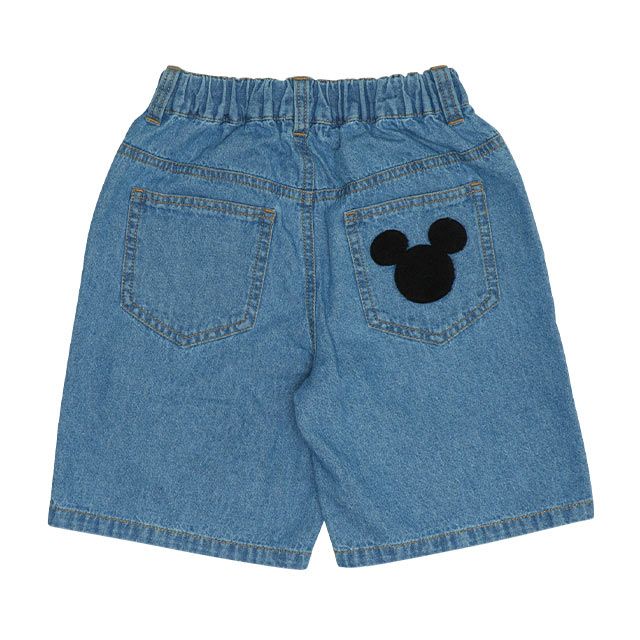 【ベビードール】ミッキー サガラワッペンデニムハーフパンツ 0469K / ベビーサイズ キッズ ボトムス ショートパンツ 短パン 半ズボン ジーパン ウエスト総ゴム ゴム穴付 ベルトループ フェイクボタン ゆったり 楽 ルーズ オールシーズン