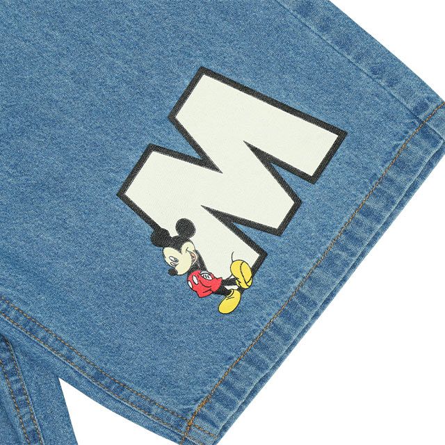 【ベビードール】ミッキー サガラワッペンデニムハーフパンツ 0469K / ベビーサイズ キッズ ボトムス ショートパンツ 短パン 半ズボン ジーパン ウエスト総ゴム ゴム穴付 ベルトループ フェイクボタン ゆったり 楽 ルーズ オールシーズン