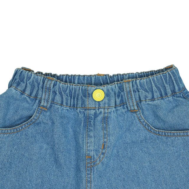 【ベビードール】ミッキー サガラワッペンデニムハーフパンツ 0469K / ベビーサイズ キッズ ボトムス ショートパンツ 短パン 半ズボン ジーパン ウエスト総ゴム ゴム穴付 ベルトループ フェイクボタン ゆったり 楽 ルーズ オールシーズン