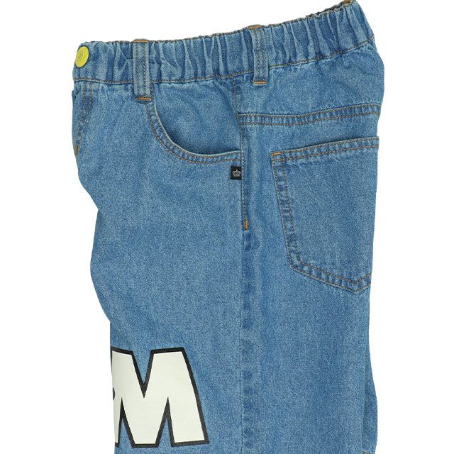 【ベビードール】ミッキー サガラワッペンデニムハーフパンツ 0469K / ベビーサイズ キッズ ボトムス ショートパンツ 短パン 半ズボン ジーパン ウエスト総ゴム ゴム穴付 ベルトループ フェイクボタン ゆったり 楽 ルーズ オールシーズン