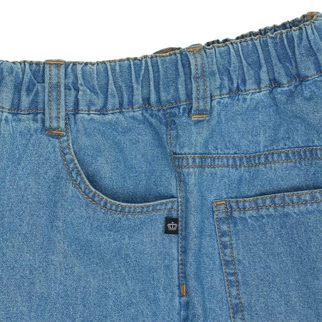 【ベビードール】ミッキー サガラワッペンデニムハーフパンツ 0469K / ベビーサイズ キッズ ボトムス ショートパンツ 短パン 半ズボン ジーパン ウエスト総ゴム ゴム穴付 ベルトループ フェイクボタン ゆったり 楽 ルーズ オールシーズン