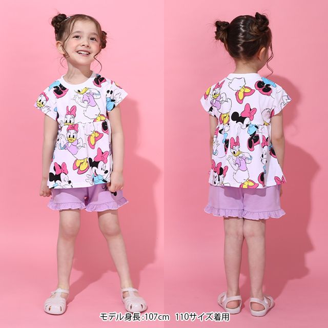 【ベビードール】ミニー デイジー フリルチュニック&ショートパンツ 2点セット 0472K / ベビーサイズ キッズ トップス ボトムス 半袖 短パン ショートパンツ 半ズボン ウエスト総ゴム ゴム穴付 上下セットアップ コーデセット