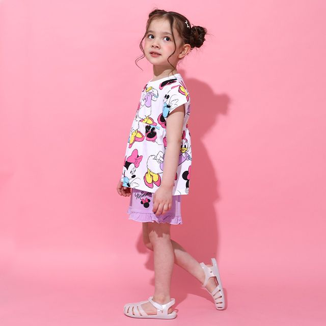 【ベビードール】ミニー デイジー フリルチュニック&ショートパンツ 2点セット 0472K / ベビーサイズ キッズ トップス ボトムス 半袖 短パン ショートパンツ 半ズボン ウエスト総ゴム ゴム穴付 上下セットアップ コーデセット