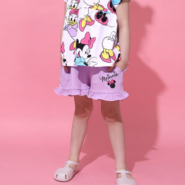 【ベビードール】ミニー デイジー フリルチュニック&ショートパンツ 2点セット 0472K / ベビーサイズ キッズ トップス ボトムス 半袖 短パン ショートパンツ 半ズボン ウエスト総ゴム ゴム穴付 上下セットアップ コーデセット