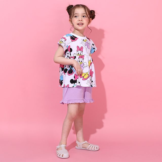 【ベビードール】ミニー デイジー フリルチュニック&ショートパンツ 2点セット 0472K / ベビーサイズ キッズ トップス ボトムス 半袖 短パン ショートパンツ 半ズボン ウエスト総ゴム ゴム穴付 上下セットアップ コーデセット