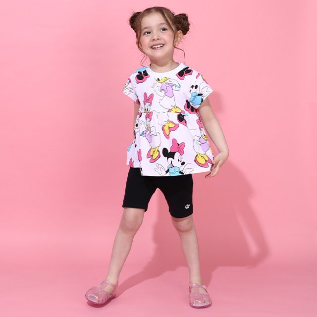 【ベビードール】ミニー デイジー フリルチュニック&ショートパンツ 2点セット 0472K / ベビーサイズ キッズ トップス ボトムス 半袖 短パン ショートパンツ 半ズボン ウエスト総ゴム ゴム穴付 上下セットアップ コーデセット