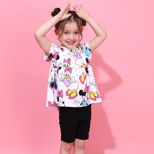 【ベビードール】ミニー デイジー フリルチュニック&ショートパンツ 2点セット 0472K / ベビーサイズ キッズ トップス ボトムス 半袖 短パン ショートパンツ 半ズボン ウエスト総ゴム ゴム穴付 上下セットアップ コーデセット