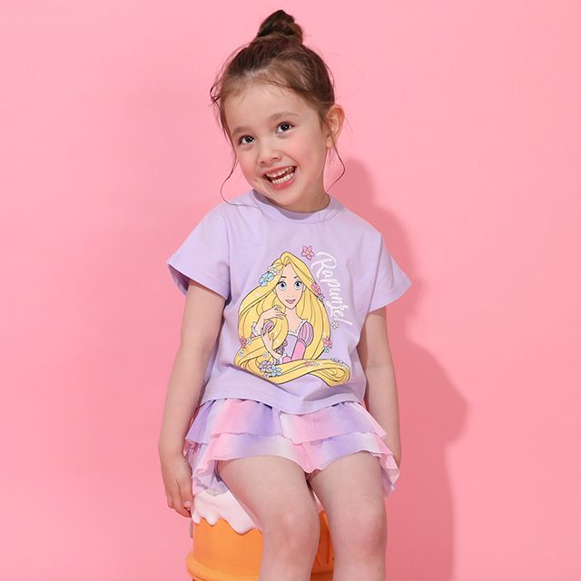 【ベビードール】ラプンツェル プリンセス / Tシャツ&フリルショートパンツ 2点セット 0474K / キッズ トップス ボトムス 半袖 短パン ショートパンツ 半ズボン ウエスト総ゴム ゴム穴付 上下セットアップ コーデセット