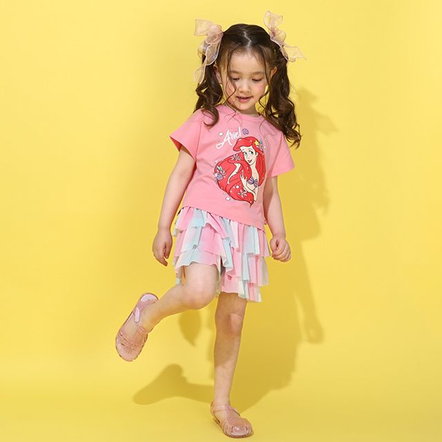 【ベビードール】アリエル プリンセス / Tシャツ&フリルショートパンツ 2点セット 0474K / キッズ トップス ボトムス 半袖 短パン ショートパンツ 半ズボン ウエスト総ゴム ゴム穴付 上下セットアップ コーデセット